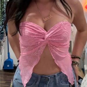 pink y2k split-hem crop top